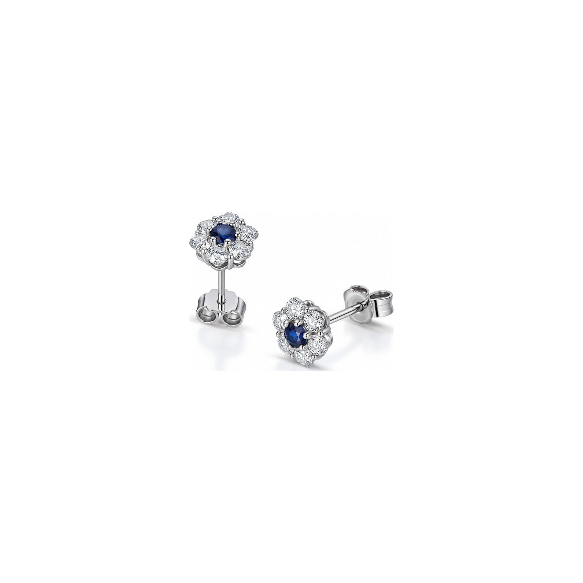 Orecchini Fiore con Diamanti Naturali e Zaffiro in Oro Bianco 18kt