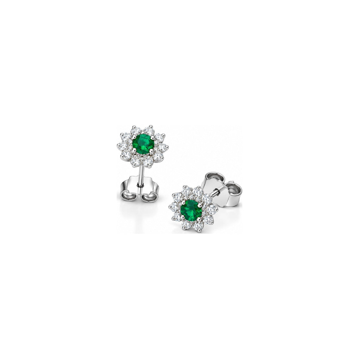 Orecchini Raggiera con Diamanti Naturali e Smeraldo in Oro Bianco 18kt