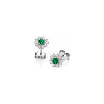 Orecchini Raggiera con Diamanti Naturali e Smeraldo in Oro Bianco 18kt