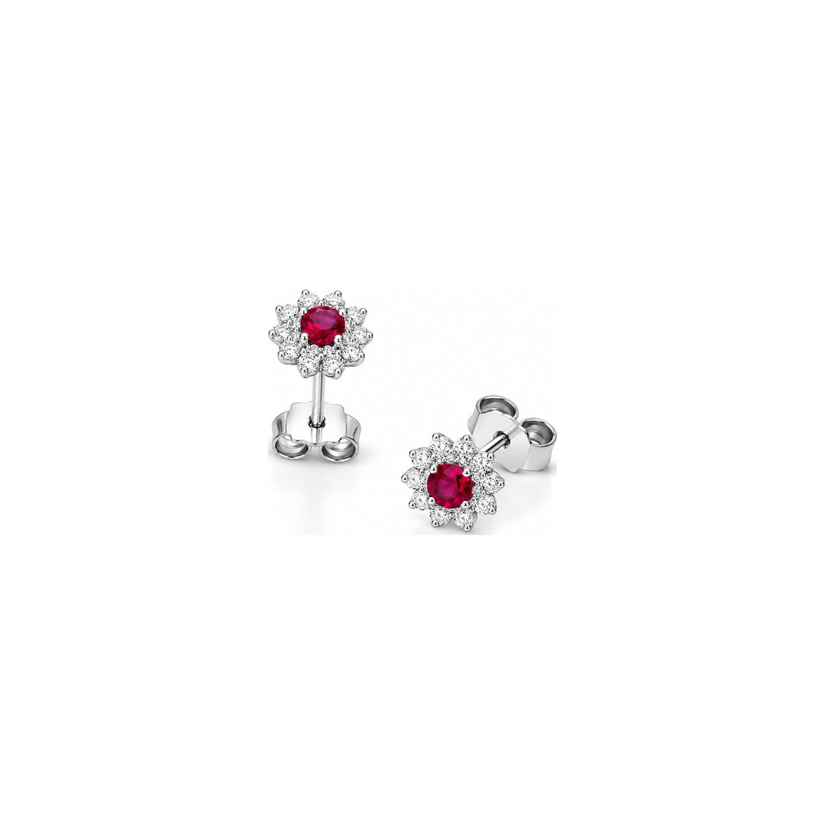 Orecchini Raggiera con Diamanti Naturali e Rubino in Oro Bianco 18kt