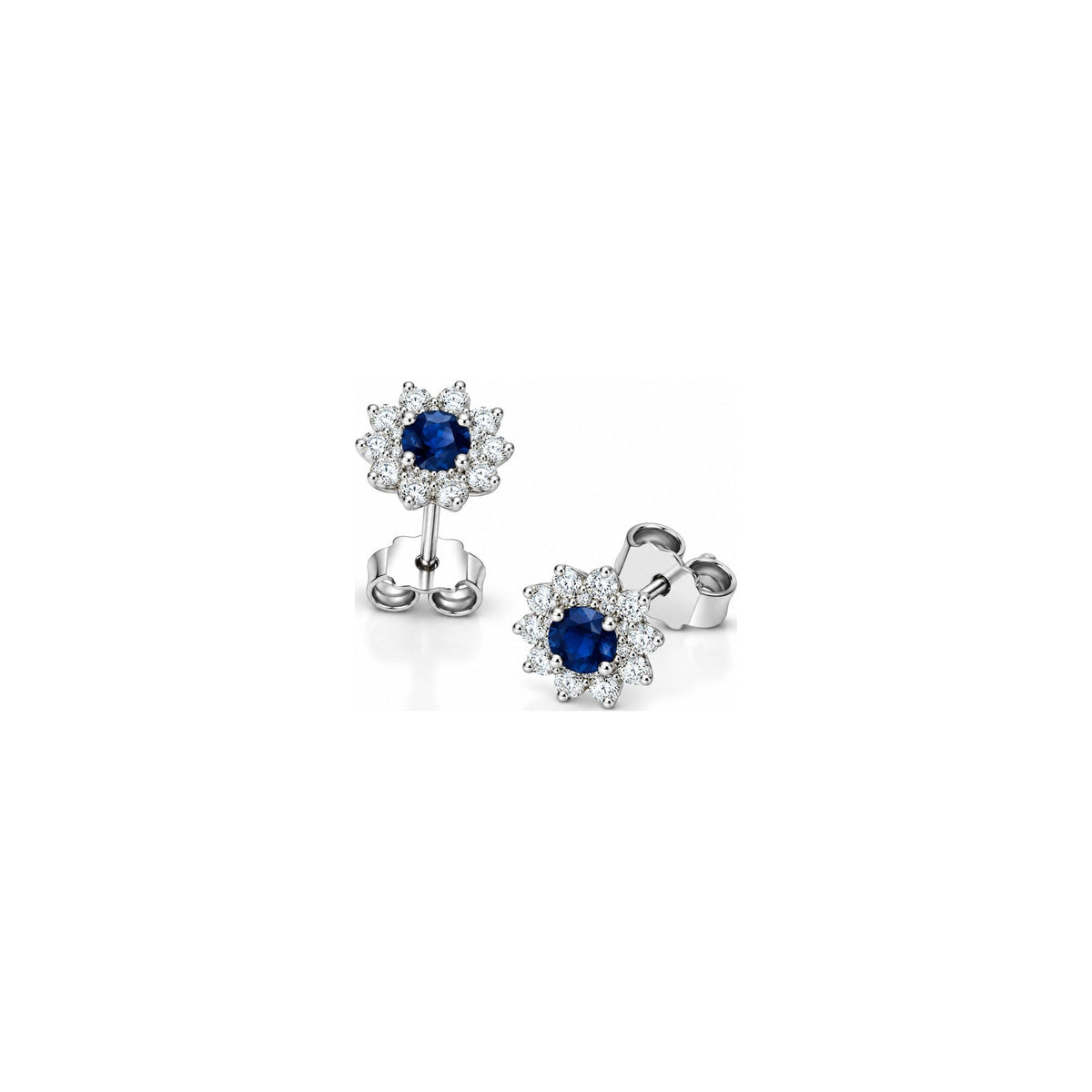Orecchini Raggiera con Diamanti Naturali e Zaffiro in Oro Bianco 18kt