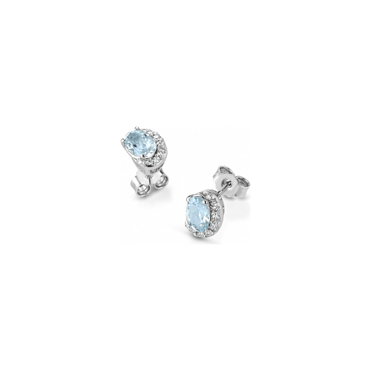 Orecchini Halo Ovale con Diamanti Naturali e Acquamarina in Oro Bianco 18kt
