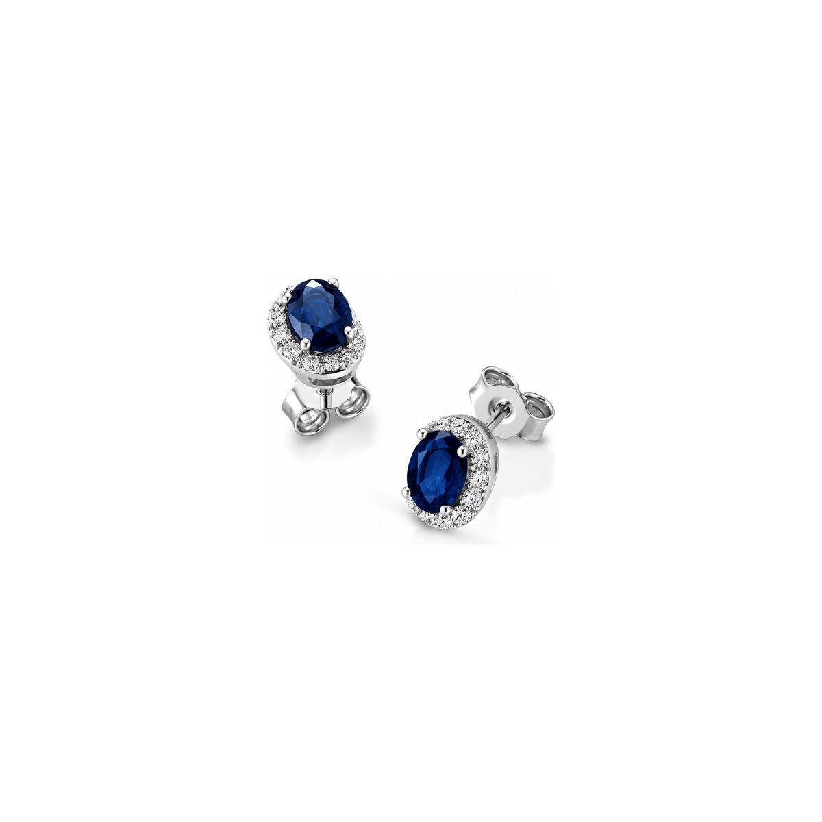 Orecchini Halo Ovale con Diamanti Naturali e Zaffiro in Oro Bianco 18kt