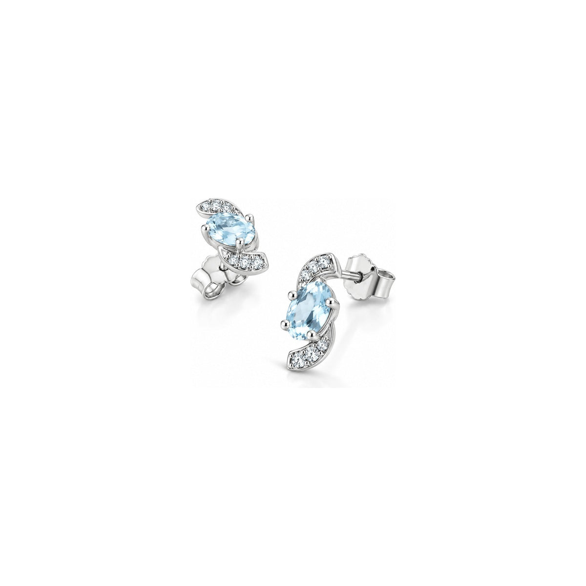 Orecchini Onda con Diamanti Naturali e Acquamarina in Oro Bianco 18kt