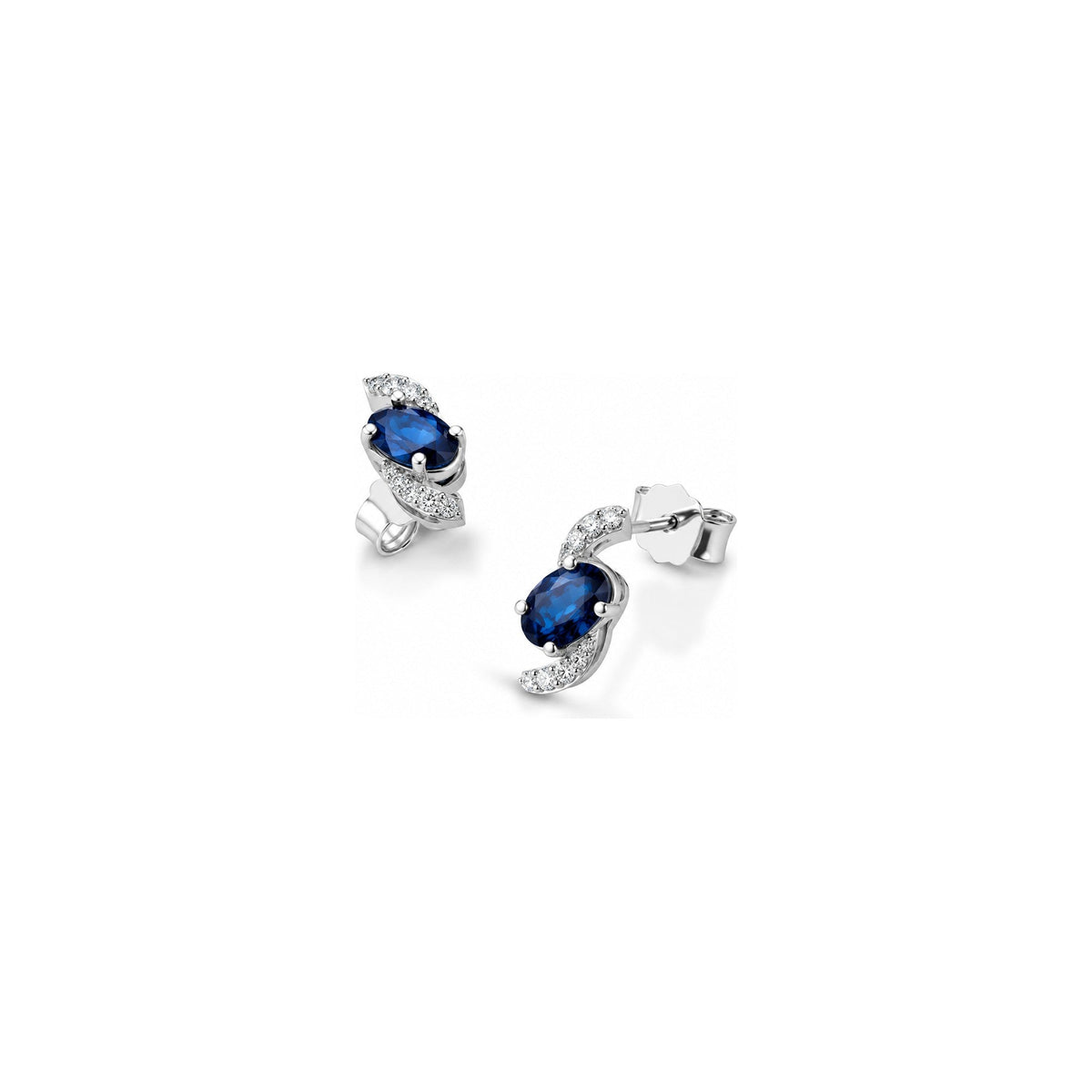 Orecchini Onda con Diamanti Naturali e Zaffiro in Oro Bianco 18kt