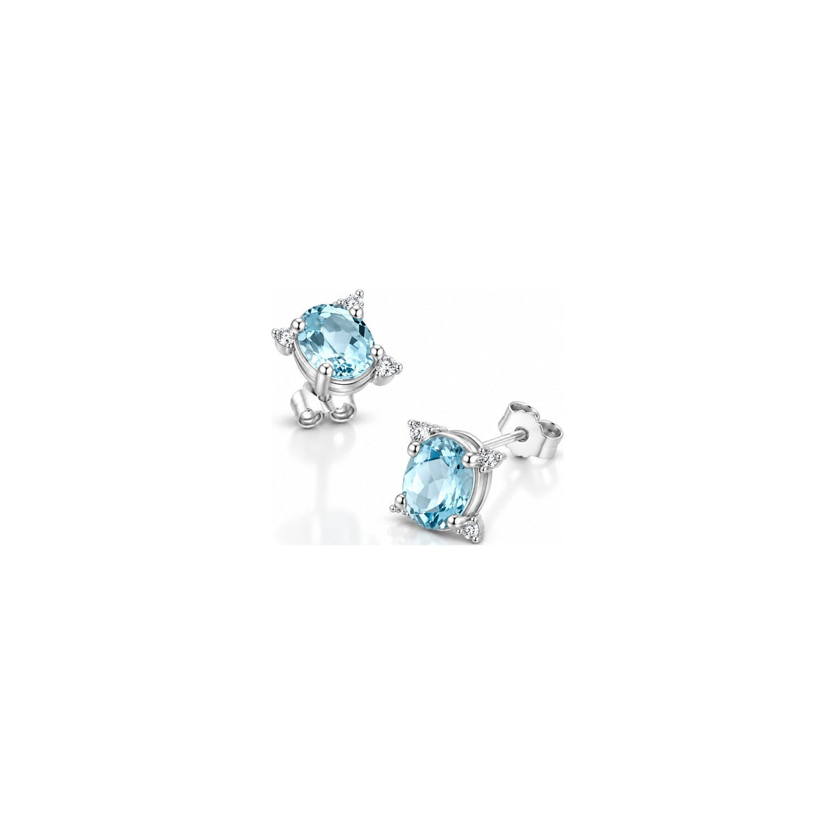 Orecchini Ovale con Diamanti Naturali e Acquamarina in Oro Bianco 18kt