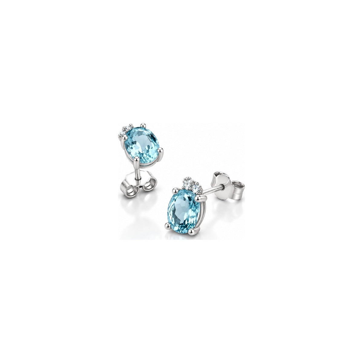 Orecchini Ovale con Diamanti Naturali e Acquamarina in Oro Bianco 18kt
