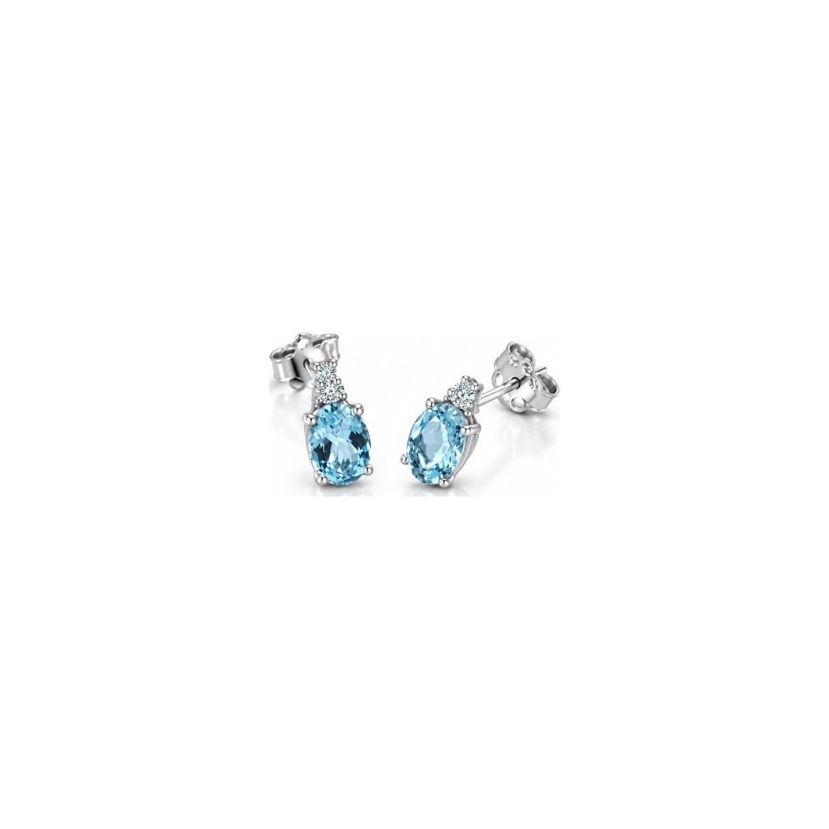 Orecchini Ovale con Diamanti Naturali e Acquamarina in Oro Bianco 18kt