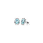 Orecchini Halo Ovale con Diamanti Naturali e Acquamarina in Oro Bianco 18kt