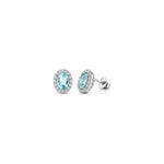 Orecchini Halo Ovale con Diamanti Naturali e Acquamarina in Oro Bianco 18kt