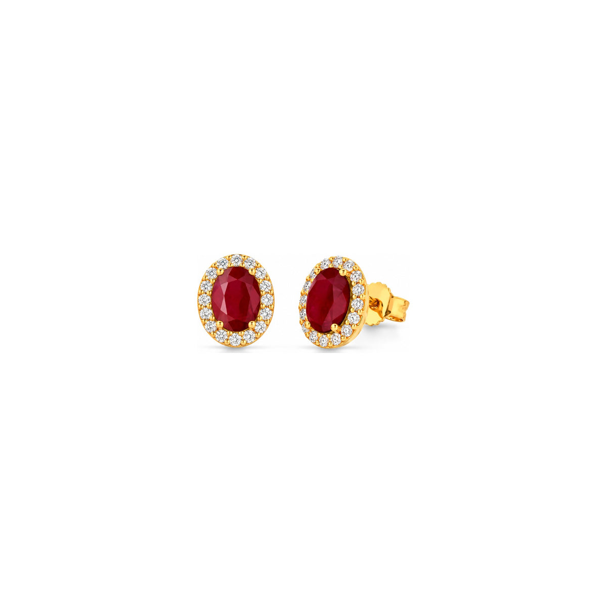 Orecchini con Diamanti Naturali e Rubino in Oro Giallo 18kt