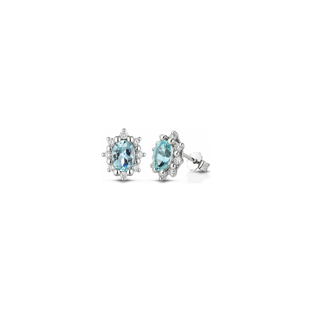 Orecchini con Diamanti Naturali e Acquamarina in Oro Bianco 18kt