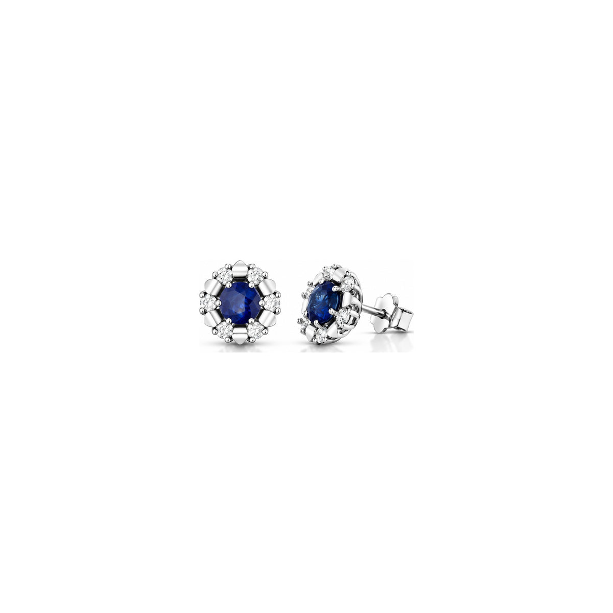 Orecchini Tonda con Diamanti Naturali e Zaffiro in Oro Bianco 18kt