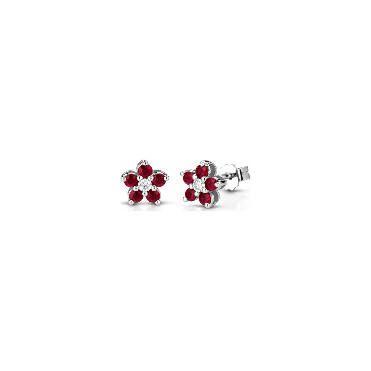 Orecchini con Diamanti Naturali e Rubino in Oro Bianco 18kt