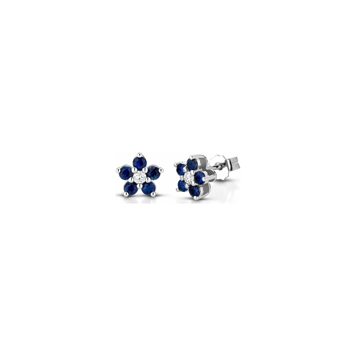 Orecchini con Diamanti Naturali e Zaffiro in Oro Bianco 18kt