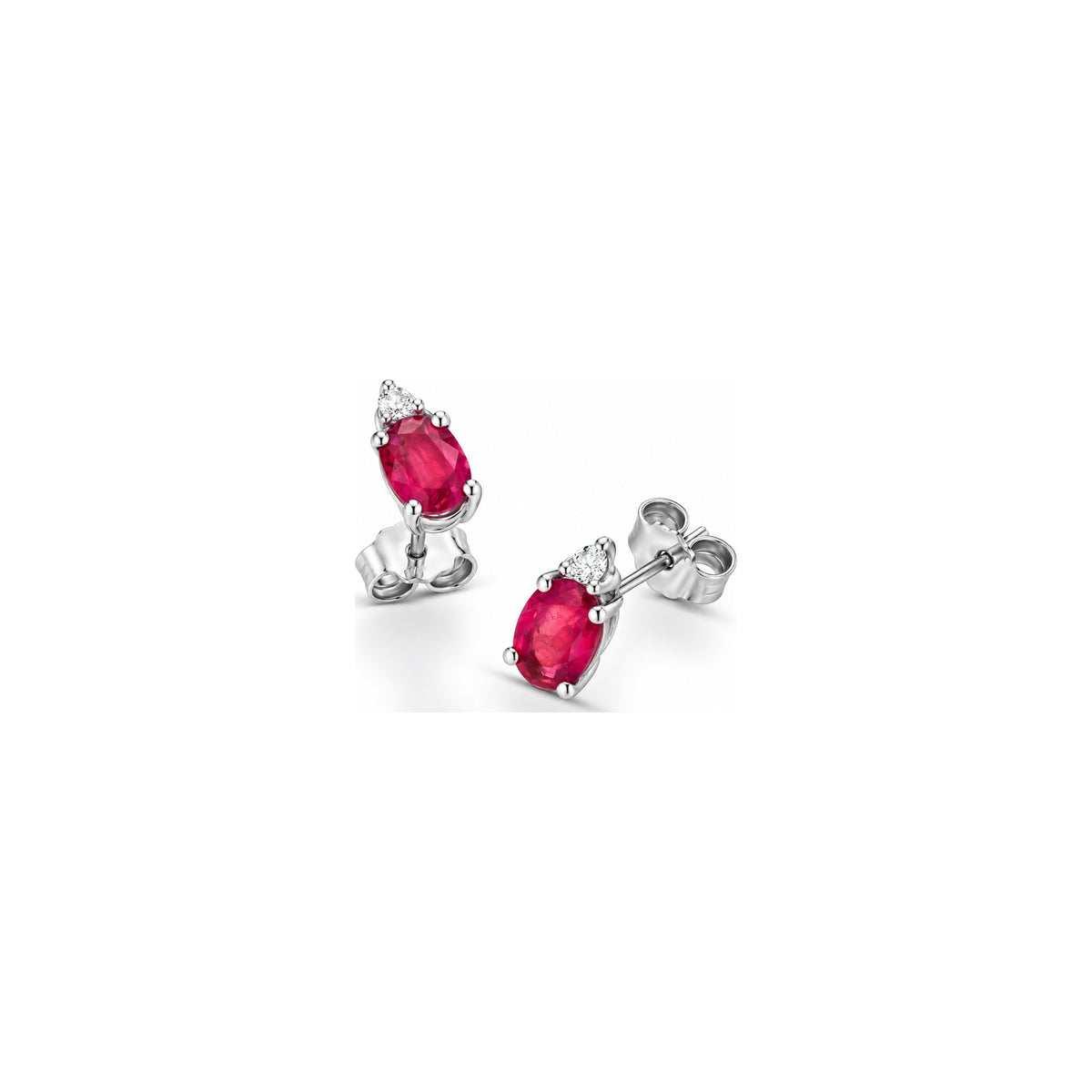 Orecchini con Diamanti Naturali e Rubino in Oro Bianco 18kt