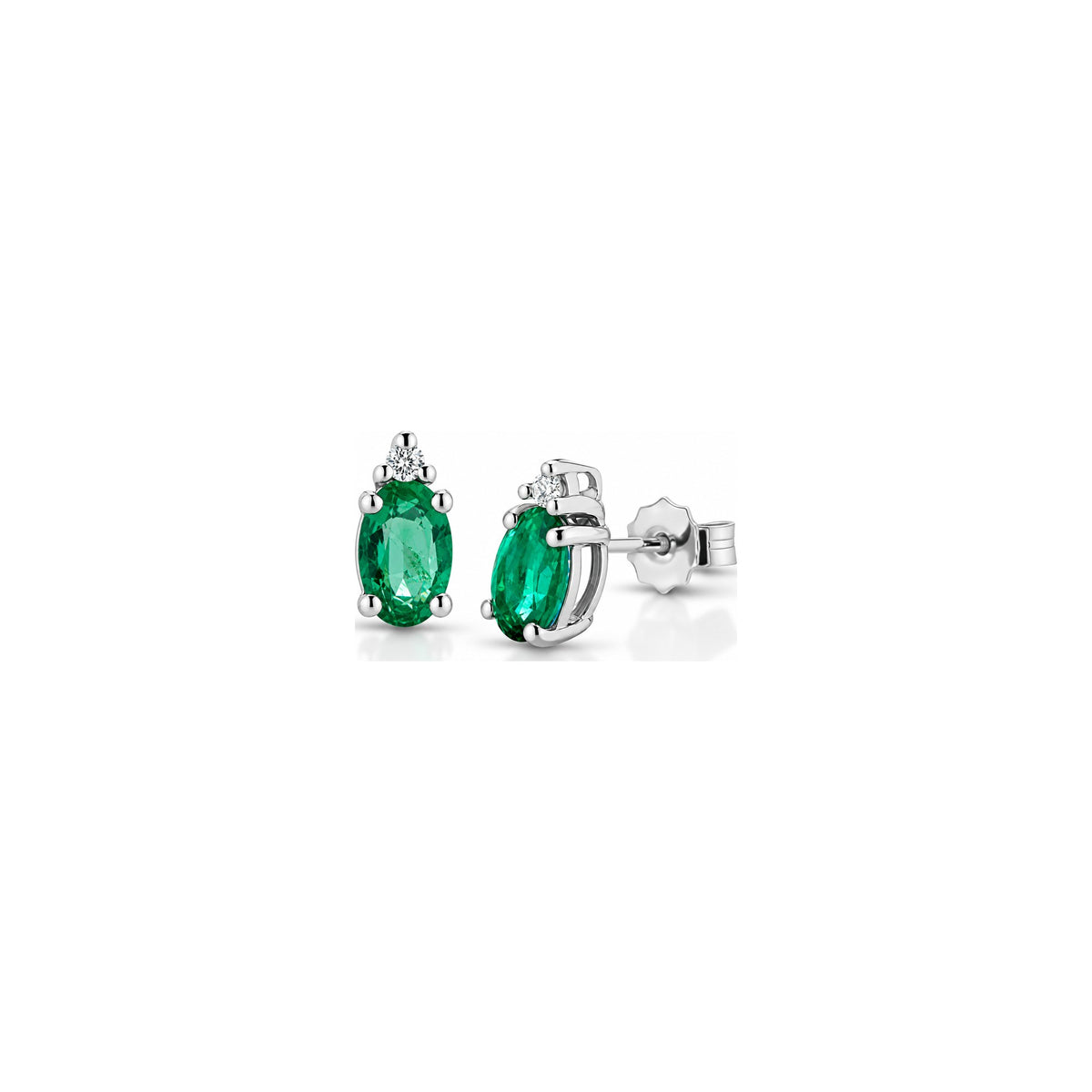 Orecchini con Diamanti Naturali e Smeraldo in Oro Bianco 18kt