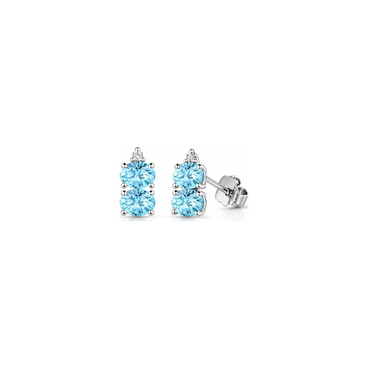 Orecchini con Diamanti Naturali e Acquamarina in Oro Bianco 18kt