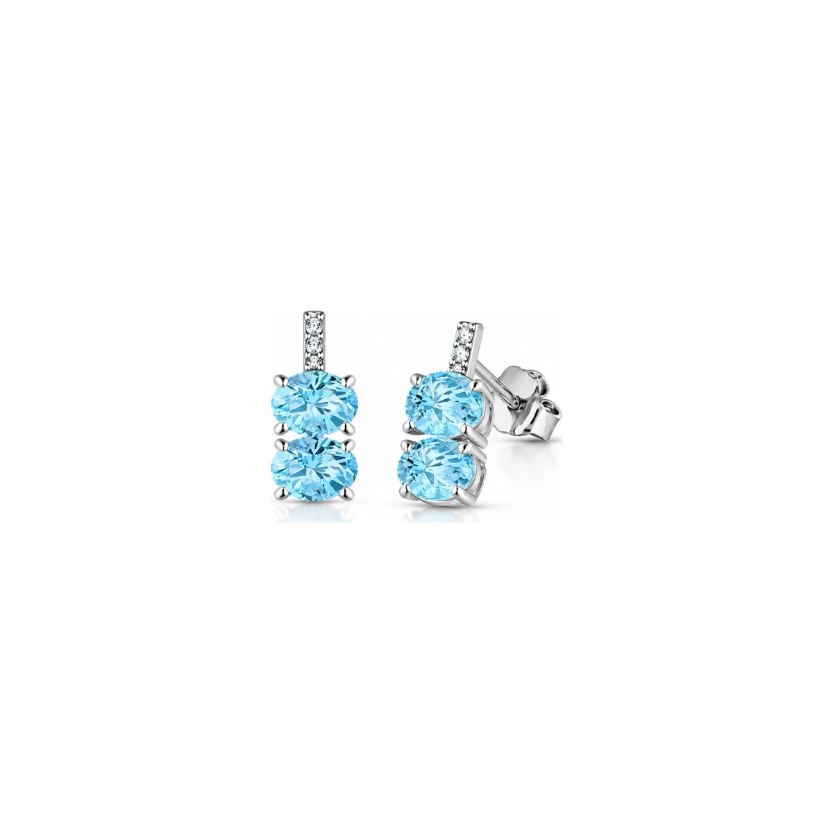 Orecchini con Diamanti Naturali e Acquamarina in Oro Bianco 18kt