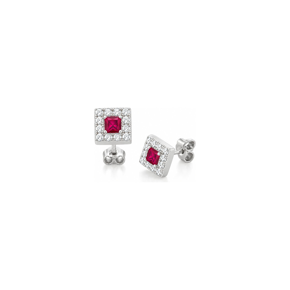 Orecchini con Diamanti Naturali e Rubino in Oro Bianco 18kt