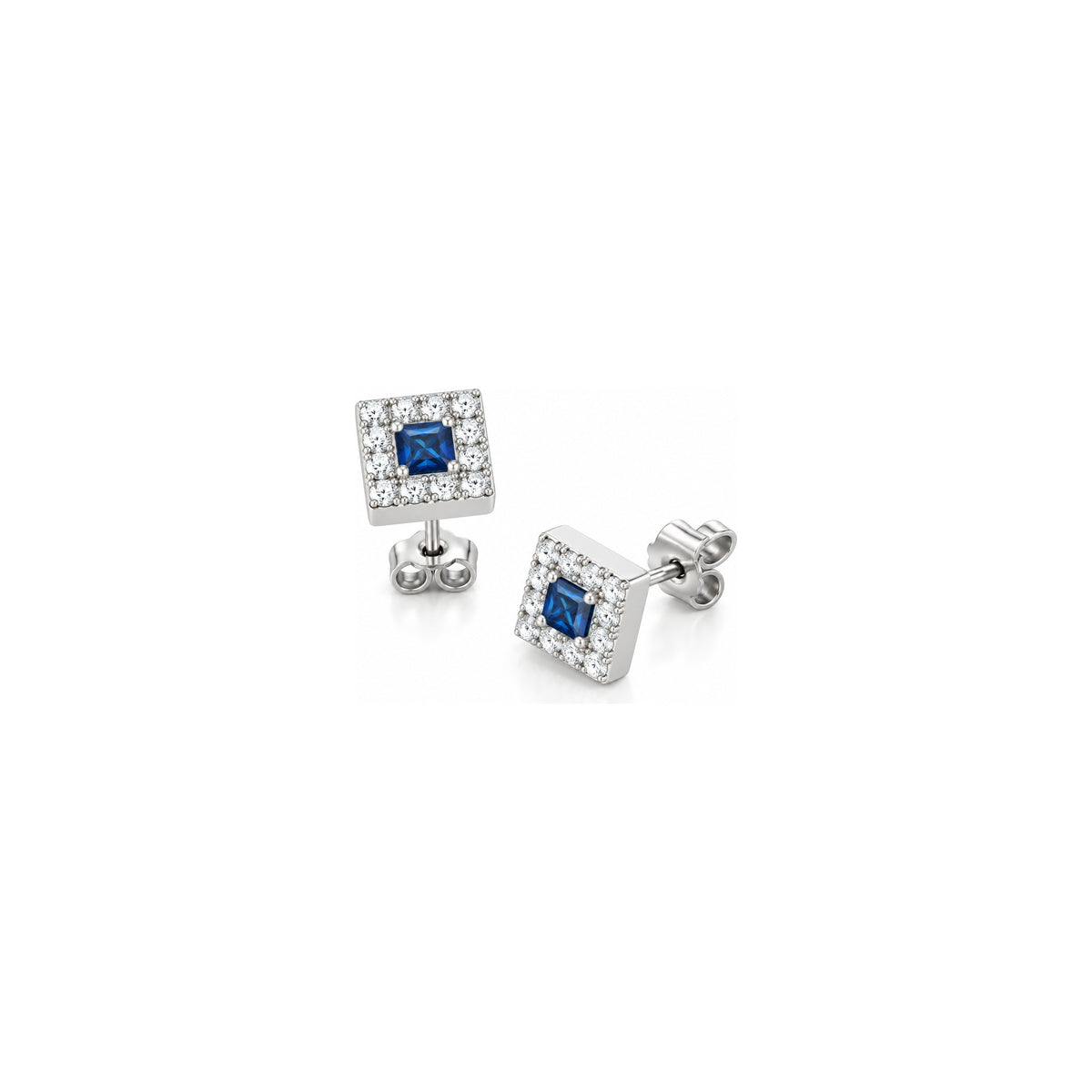 Orecchini con Diamanti Naturali e Zaffiro in Oro Bianco 18kt