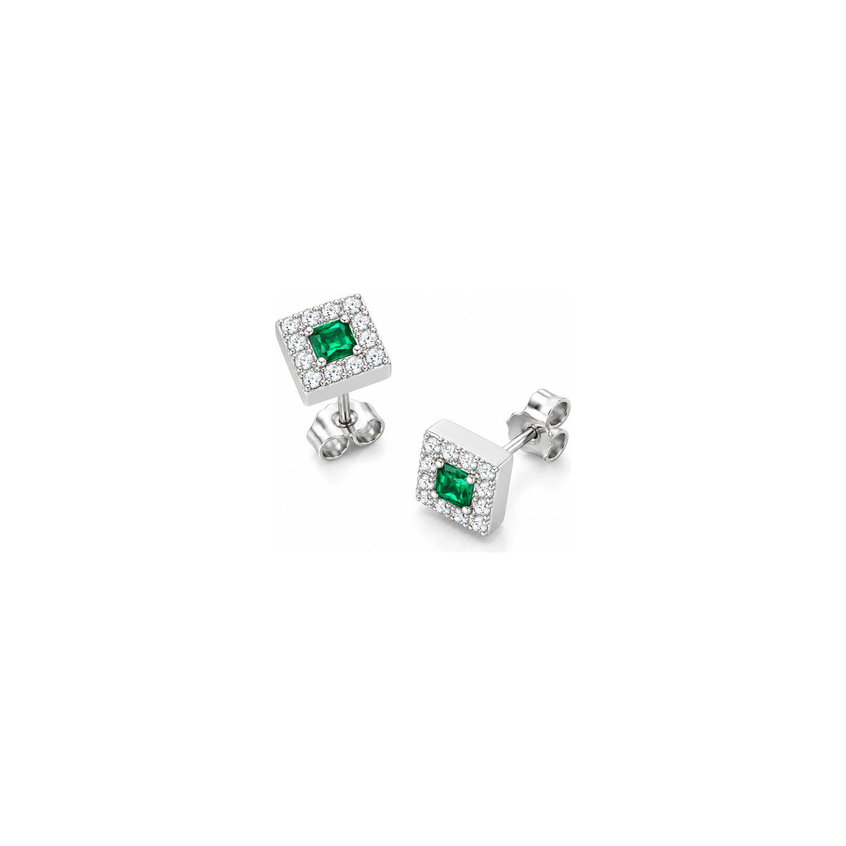 Orecchini con Diamanti Naturali e Smeraldo in Oro Bianco 18kt