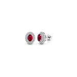 Orecchini Ovale con Diamanti Naturali e Rubino in Oro Bianco 18kt