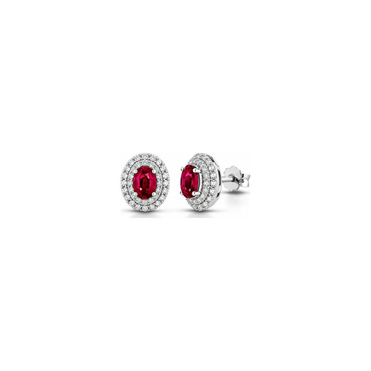 Orecchini Ovale con Diamanti Naturali e Rubino in Oro Bianco 18kt