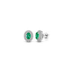 Orecchini Ovale con Diamanti Naturali e Smeraldo in Oro Bianco 18kt