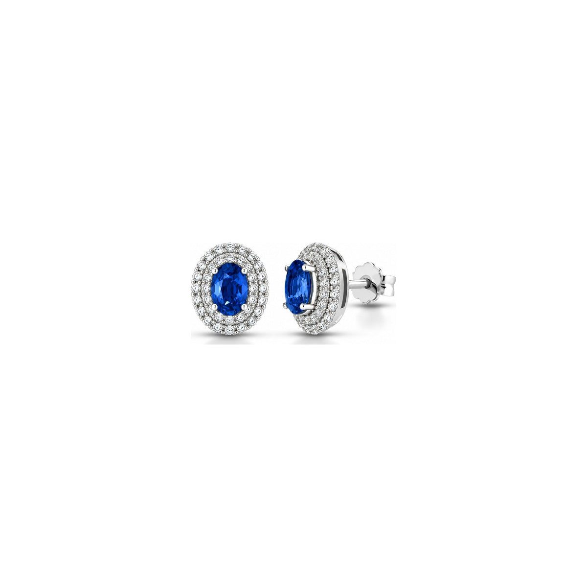 Orecchini Ovale con Diamanti Naturali e Zaffiro in Oro Bianco 18kt