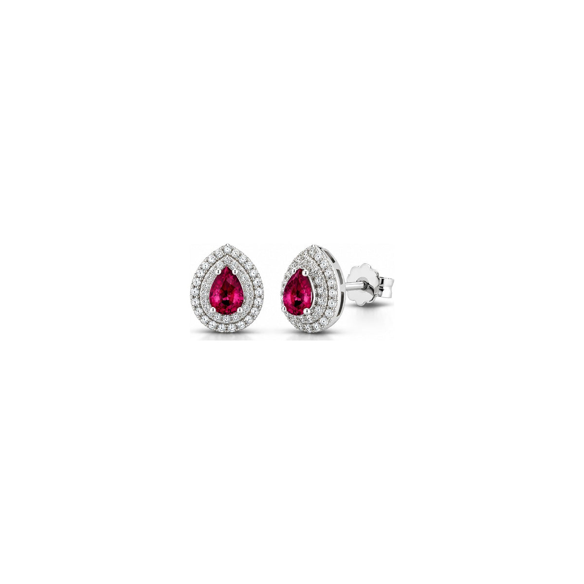 Orecchini Goccia con Diamanti Naturali e Rubino in Oro Bianco 18kt