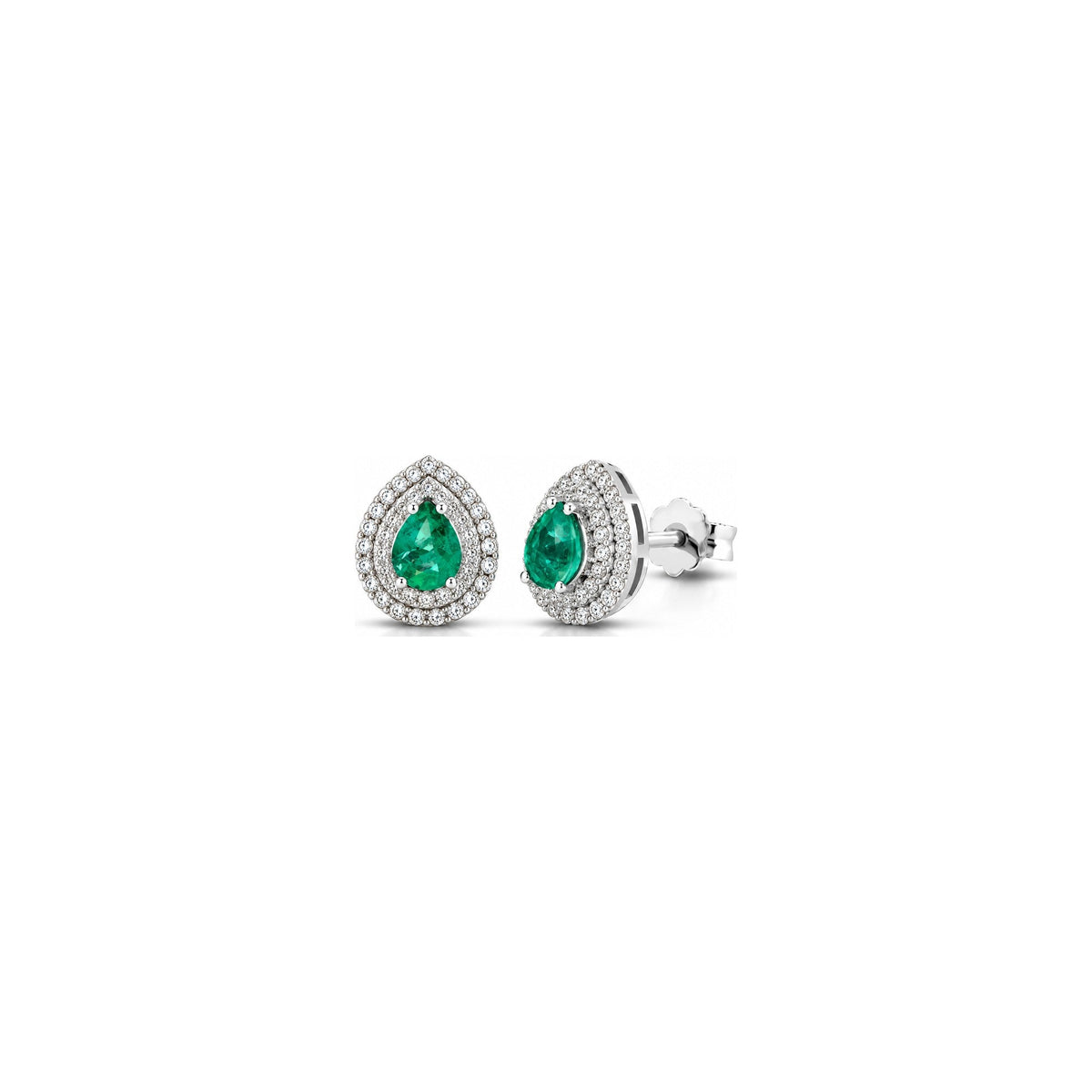 Orecchini Goccia con Diamanti Naturali e Smeraldo in Oro Bianco 18kt