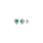 Orecchini Cuore con Diamanti Naturali e Smeraldo in Oro Bianco 18kt