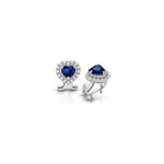 Orecchini Cuore con Diamanti Naturali e Zaffiro in Oro Bianco 18kt