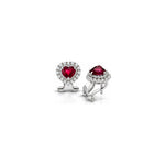 Orecchini Cuore con Diamanti Naturali e Rubino in Oro Bianco 18kt