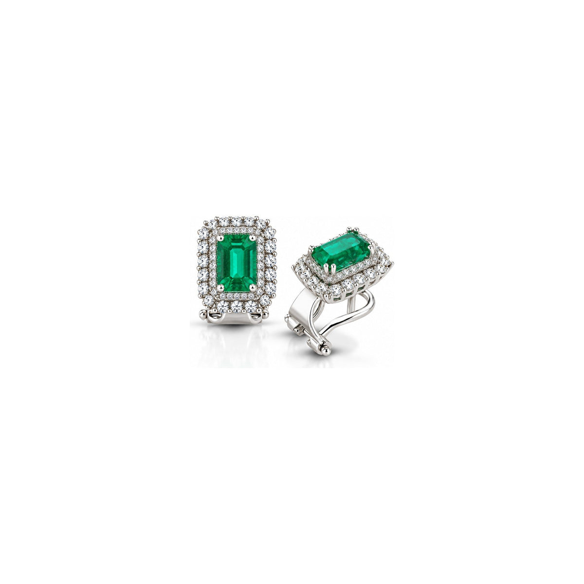 Orecchini Cuore con Diamanti Naturali e Smeraldo in Oro Bianco 18kt