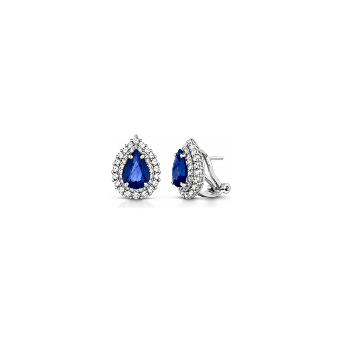 Orecchini Goccia con Diamanti Naturali e Zaffiro in Oro Bianco 18kt