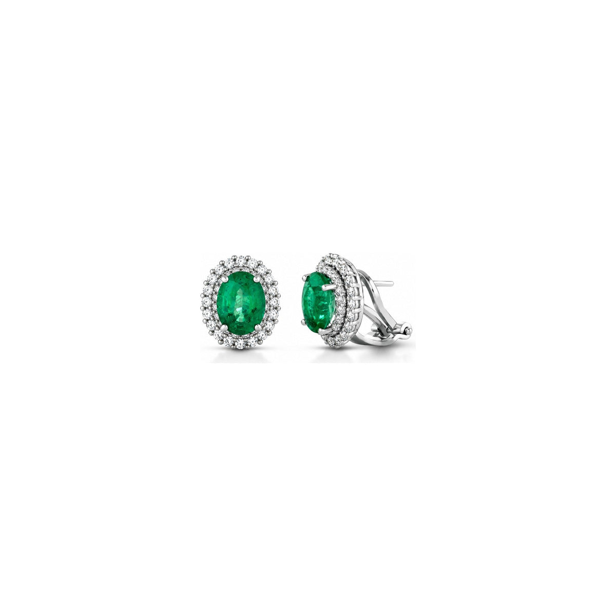 Orecchini Ovale con Diamanti Naturali e Smeraldo in Oro Bianco 18kt