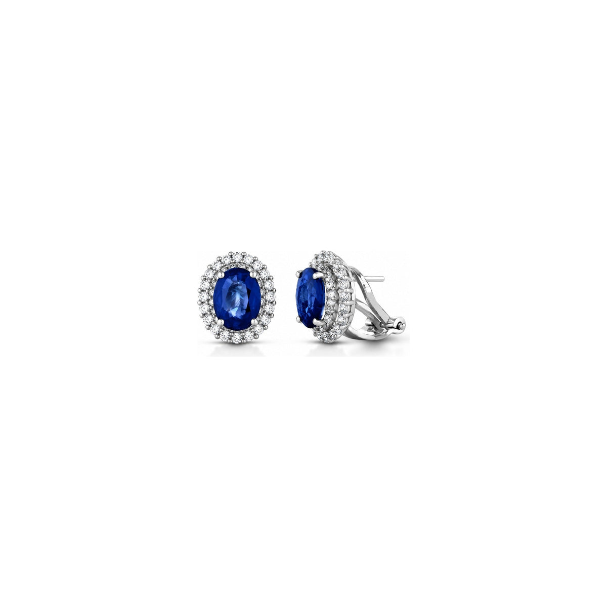 Orecchini Ovale con Diamanti Naturali e Zaffiro in Oro Bianco 18kt