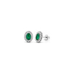 Orecchini Halo Ovale con Diamanti Naturali e Smeraldo in Oro Bianco 18kt