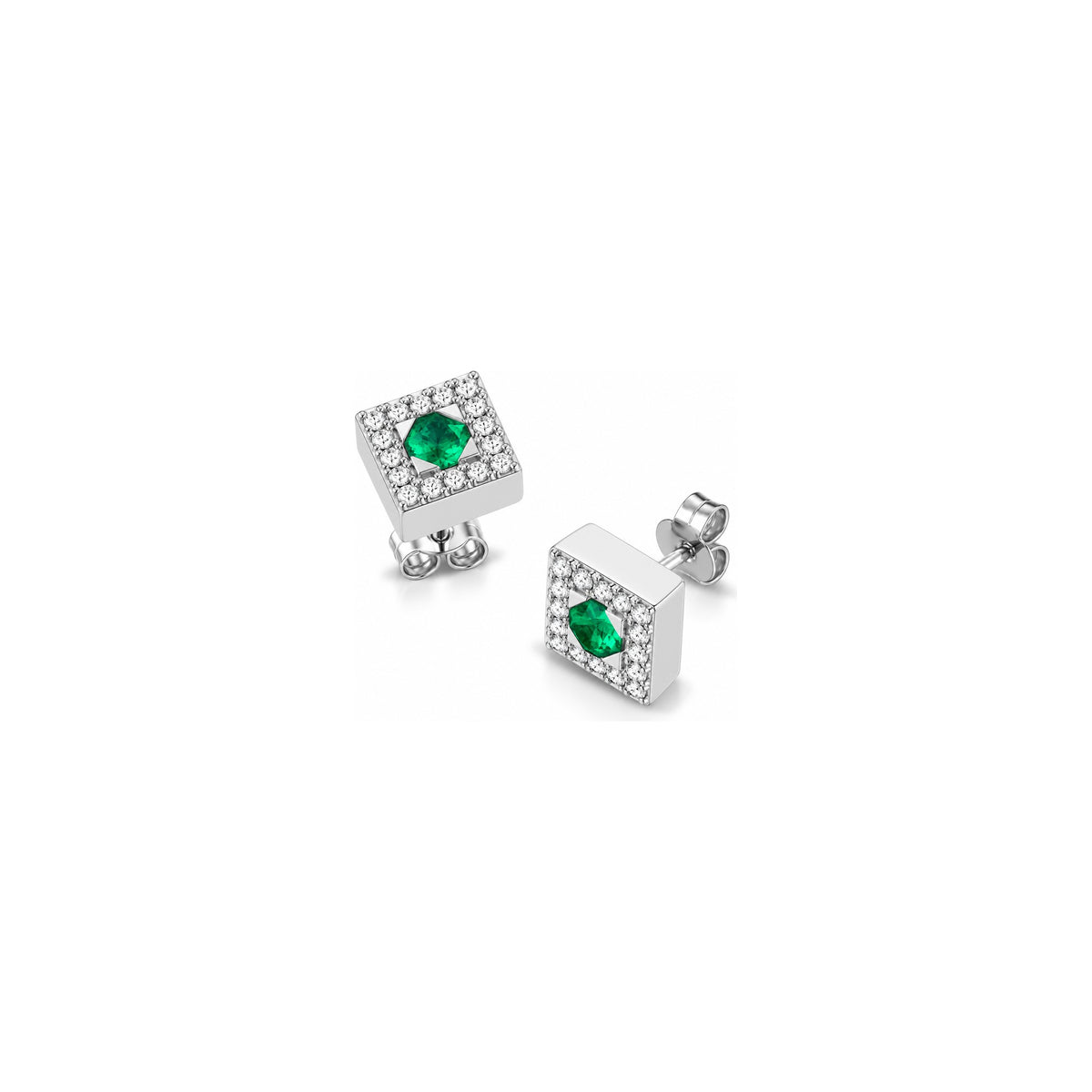 Orecchini con Diamanti Naturali e Smeraldo in Oro Bianco 18kt