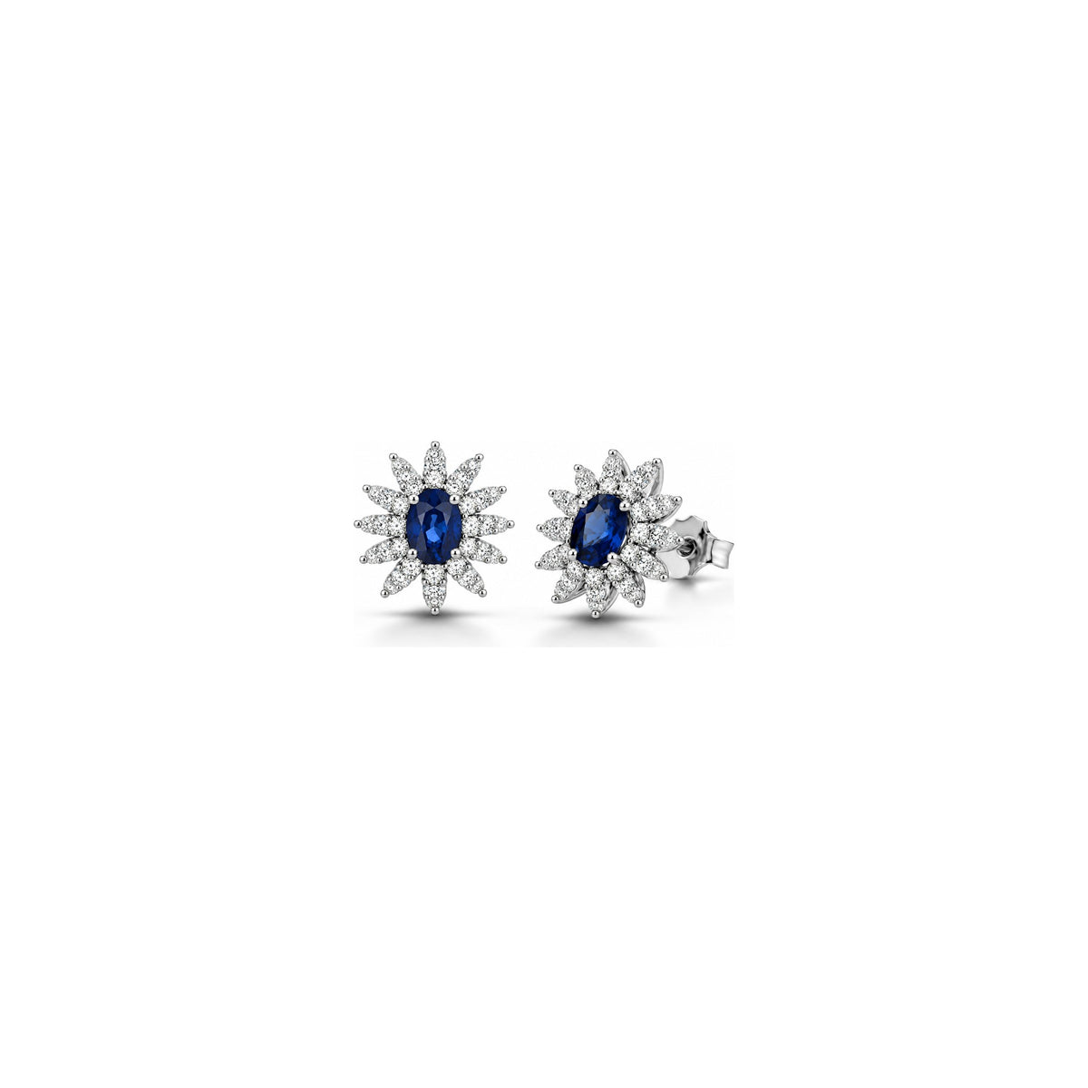 Orecchini con Diamanti Naturali e Zaffiro in Oro Bianco 18kt