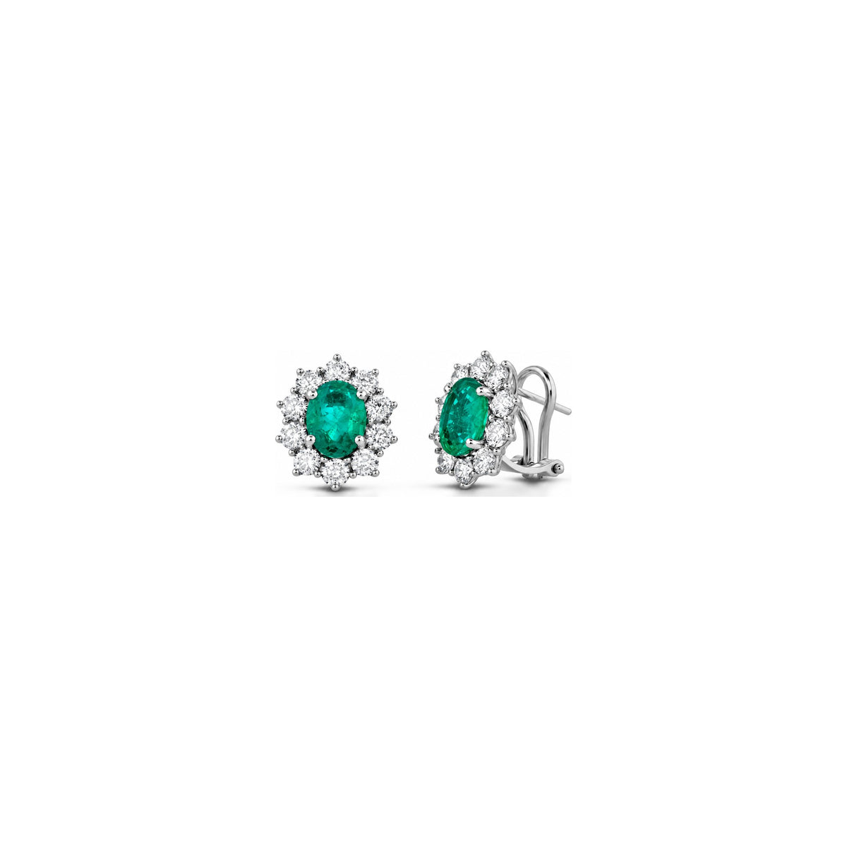 Orecchini con Diamanti Naturali e Smeraldo in Oro Bianco 18kt