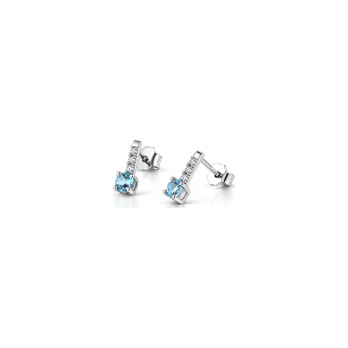 Orecchini Pavé con Diamanti Naturali e Acquamarina in Oro Bianco 18kt