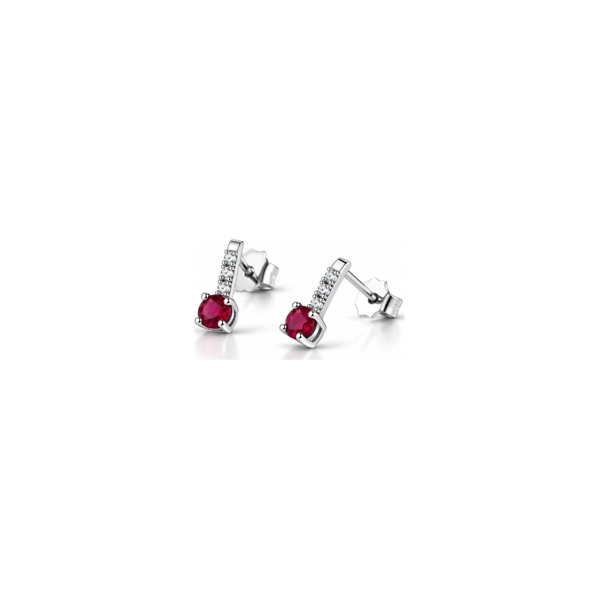 Orecchini Pavé con Diamanti Naturali e Rubino in Oro Bianco 18kt