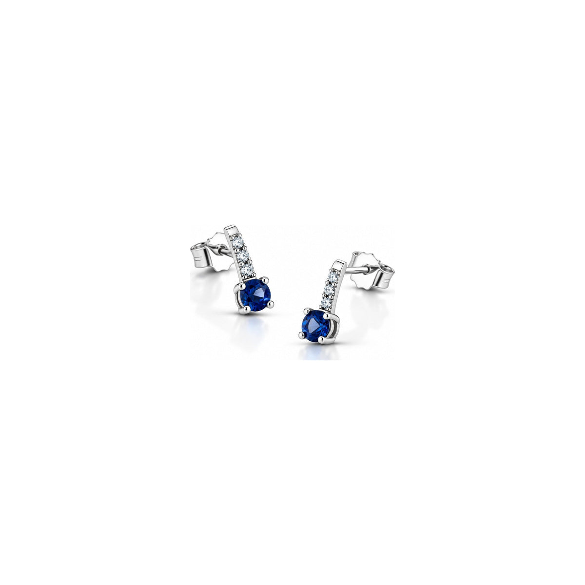 Orecchini Pavé con Diamanti Naturali e Zaffiro in Oro Bianco 18kt