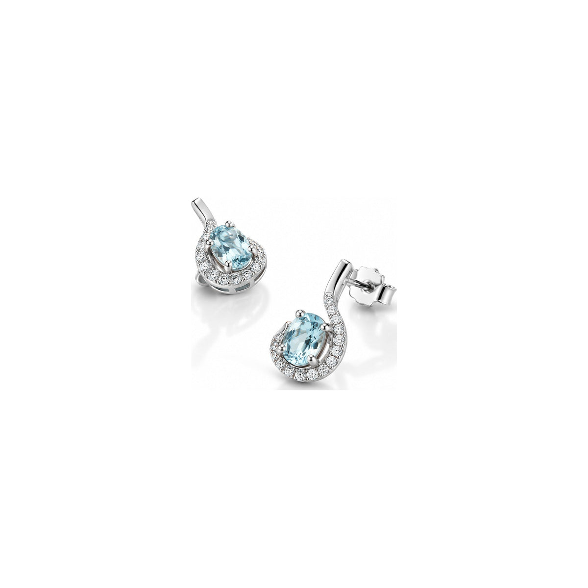 Orecchini Spirale con Diamanti Naturali e Acquamarina in Oro Bianco 18kt