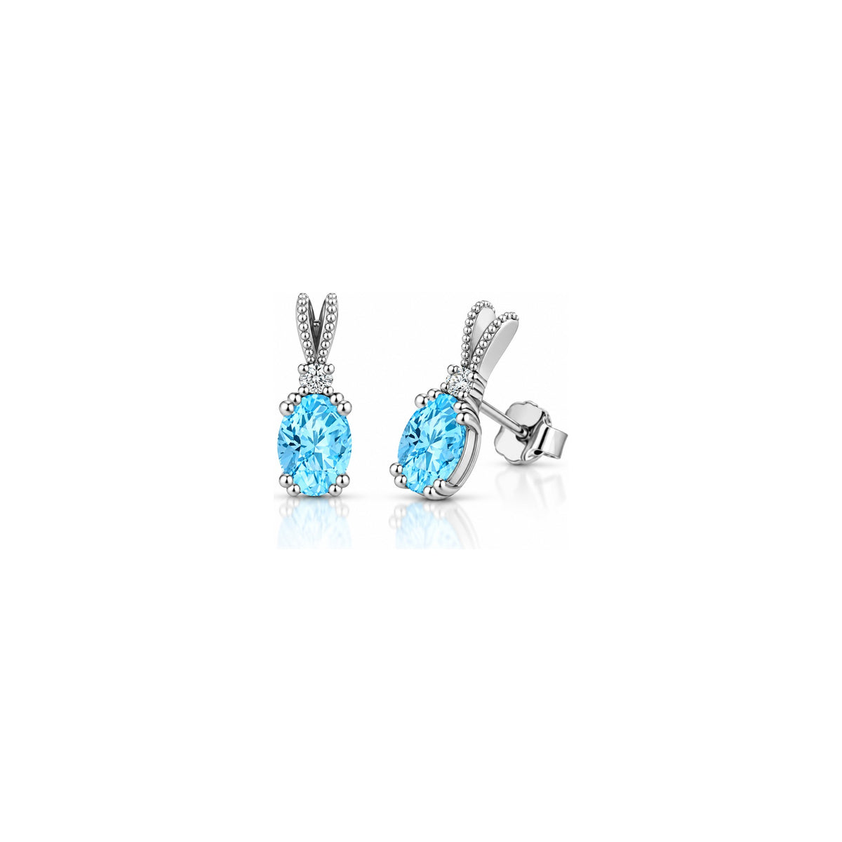 Orecchini con Diamanti Naturali e Acquamarina in Oro Bianco 18kt