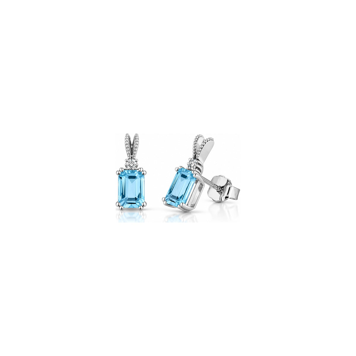Orecchini con Diamanti Naturali e Acquamarina in Oro Bianco 18kt
