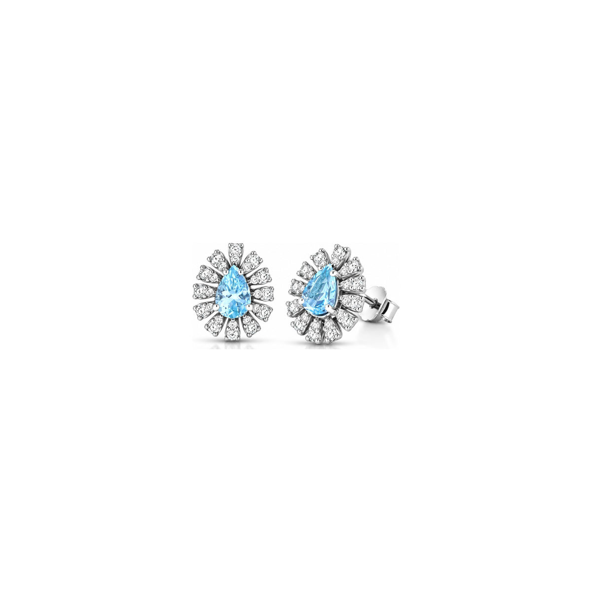 Orecchini con Diamanti Naturali e Acquamarina in Oro Bianco 18kt
